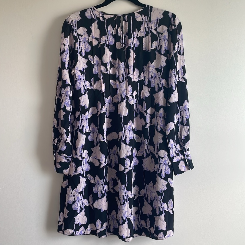 Diane Von Furstenberg Black and Purple Floral Long Sleeve Dress - Size S - Picture 7 of 8
